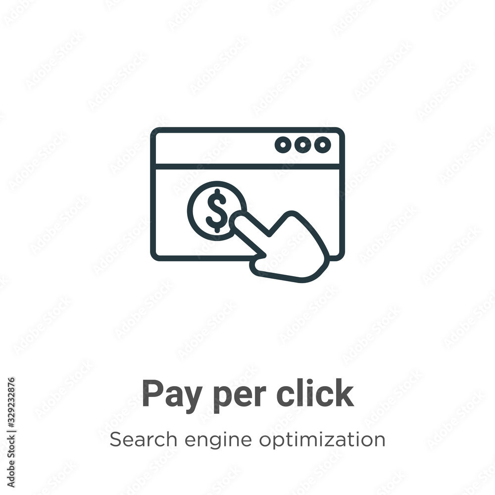 Poster pay per click outline vector icon. thin line black pay per click icon, flat vector simple element il