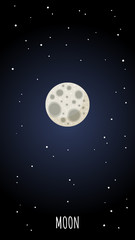 Full Moon cartoon poster. Vector vertical banner of a space astronimic object for web, stories and social media.