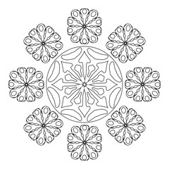 floral round ornament. pop art. black and white outline drawing by hand. coloring book for children and adults. print, clipart.