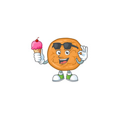 cartoon character of molasses cookies enjoying an ice cream