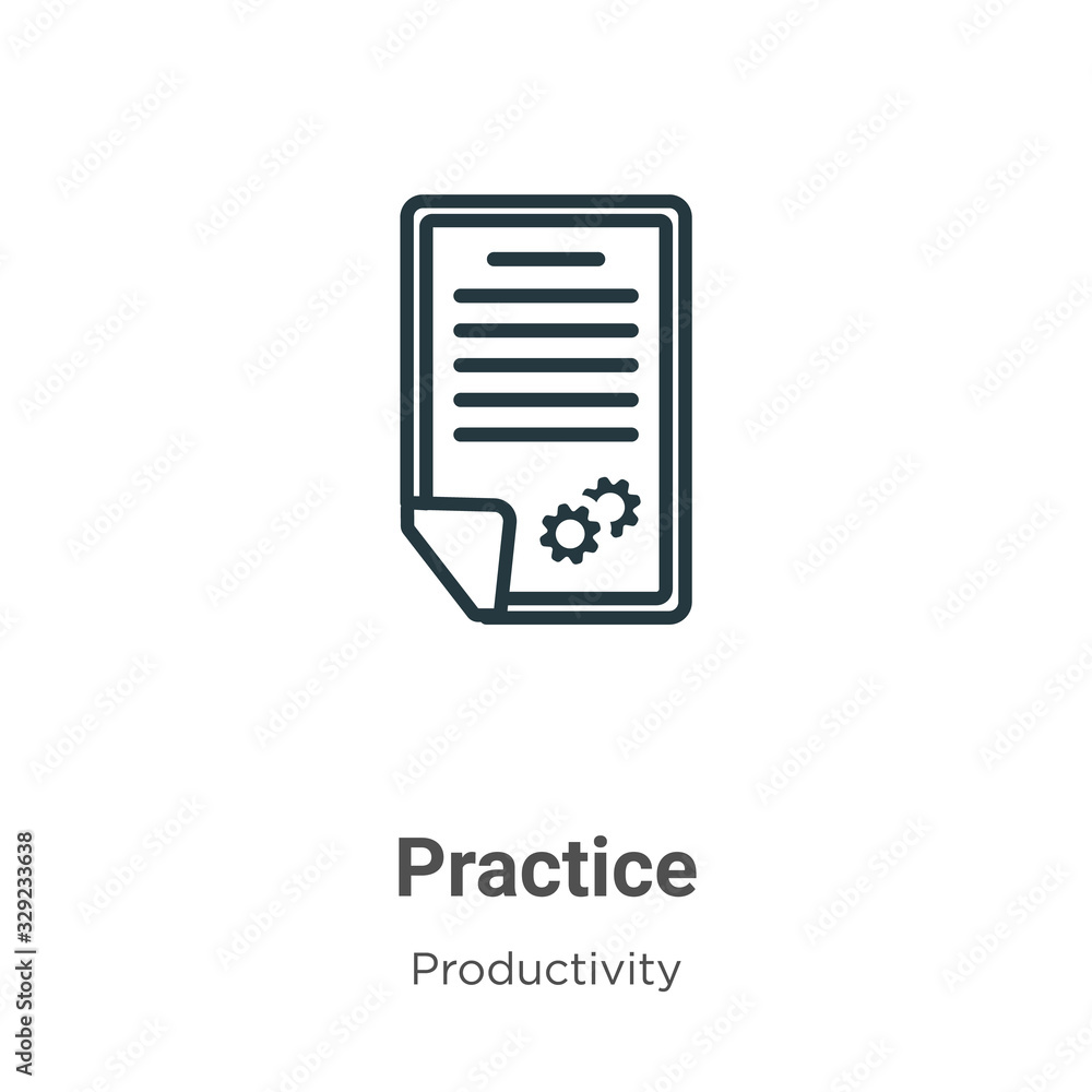 Poster Practice outline vector icon. Thin line black practice icon, flat vector simple element illustration from editable productivity concept isolated stroke on white background