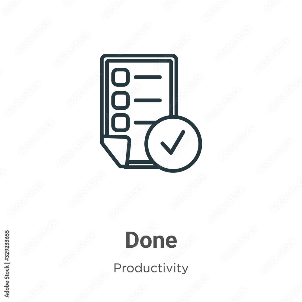 Poster done outline vector icon. thin line black done icon, flat vector simple element illustration from ed