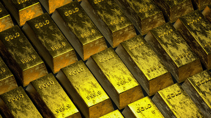 Gold bars in bank vault. Storage. 3d render