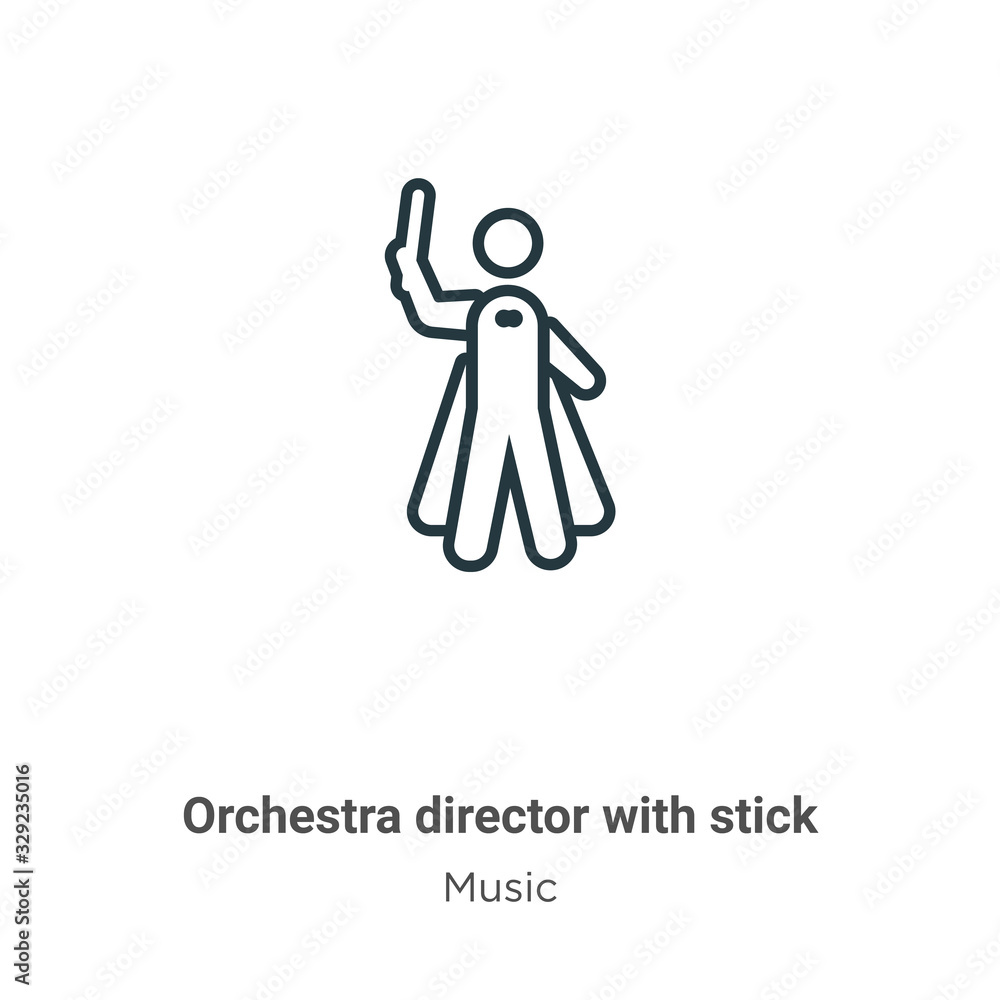 Poster orchestra director with stick outline vector icon. thin line black orchestra director with stick ico