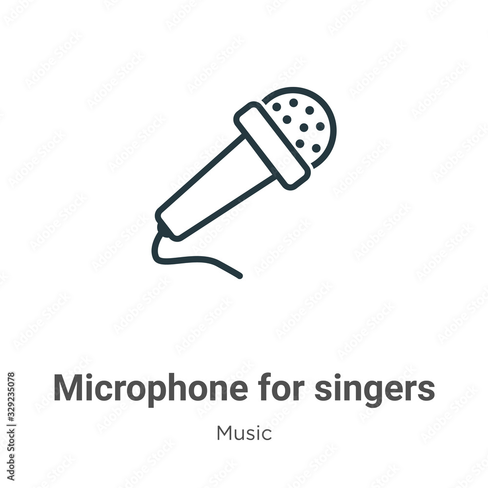 Poster microphone for singers outline vector icon. thin line black microphone for singers icon, flat vector