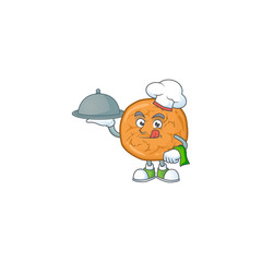 chef cartoon character of molasses cookies with food on tray