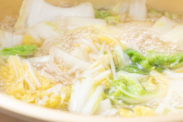 白菜と鍋　料理　ヘルシー　diet グツグツ　湯気
