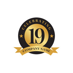 19th year anniversary logo design vector template
