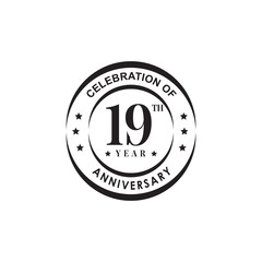 19th year anniversary logo design vector template