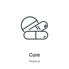 Cure outline vector icon. Thin line black cure icon, flat vector simple element illustration from editable medical concept isolated stroke on white background