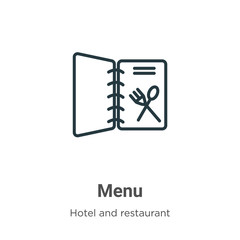 Menu outline vector icon. Thin line black menu icon, flat vector simple element illustration from editable hotel concept isolated stroke on white background