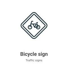 Bicycle sign outline vector icon. Thin line black bicycle sign icon, flat vector simple element illustration from editable traffic signs concept isolated stroke on white background