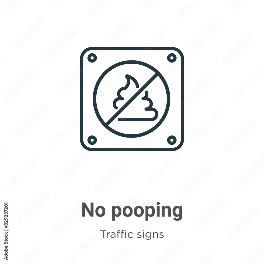 Poster no pooping outline vector icon. thin line black no pooping icon, flat vector simple element illustra