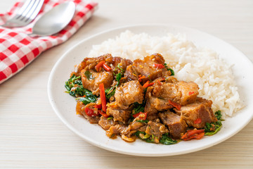 stir-fried crispy pork belly and basil with rice