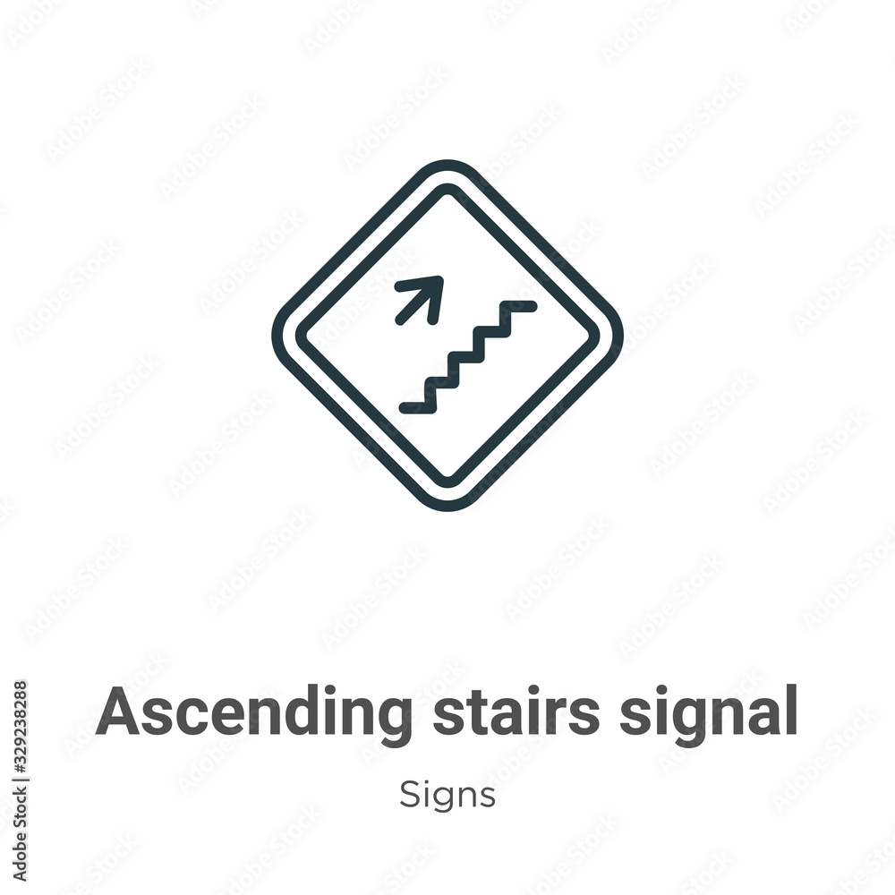 Poster ascending stairs signal outline vector icon. thin line black ascending stairs signal icon, flat vect