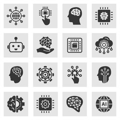 Artificial intelligence icon set. Illustrations isolated on white.