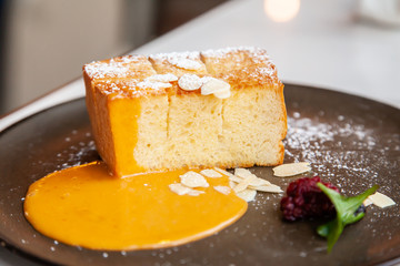 Toast with salted egg sauce and almond