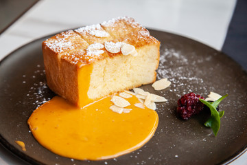 Toast with salted egg sauce and almond