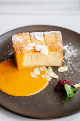 Toast with salted egg sauce and almond