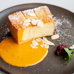 Toast with salted egg sauce and almond