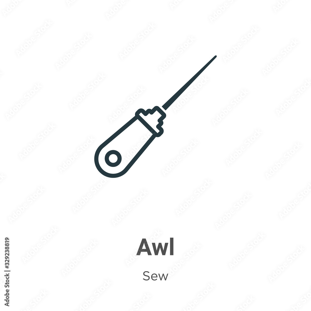 Poster awl outline vector icon. thin line black awl icon, flat vector simple element illustration from edit