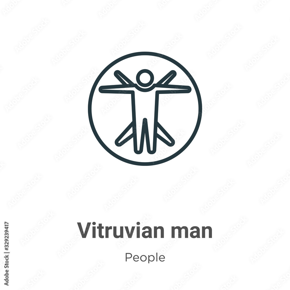Poster vitruvian man outline vector icon. thin line black vitruvian man icon, flat vector simple element il