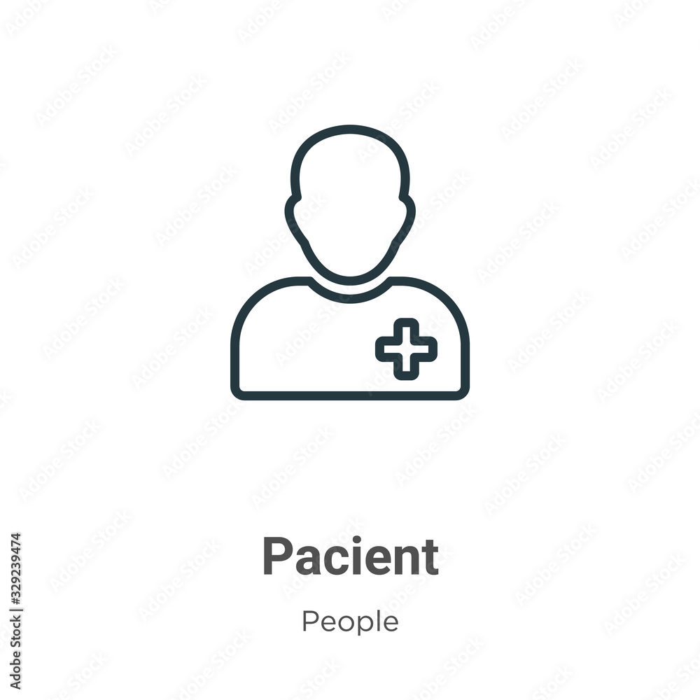 Poster pacient outline vector icon. thin line black pacient icon, flat vector simple element illustration f