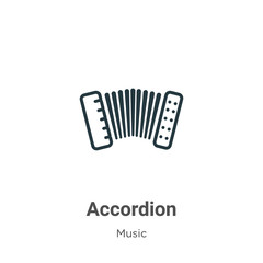 Accordion outline vector icon. Thin line black accordion icon, flat vector simple element illustration from editable music concept isolated stroke on white background