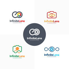 Set of Infinity Lens Photography logo designs concept vector, Infinity and Camera logo symbol icon