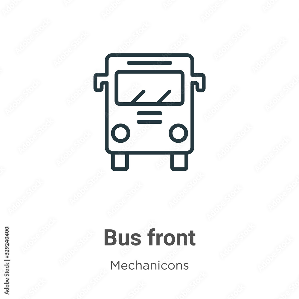 Poster bus front outline vector icon. thin line black bus front icon, flat vector simple element illustrati