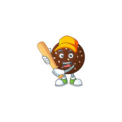Cartoon design of chokladboll having baseball stick