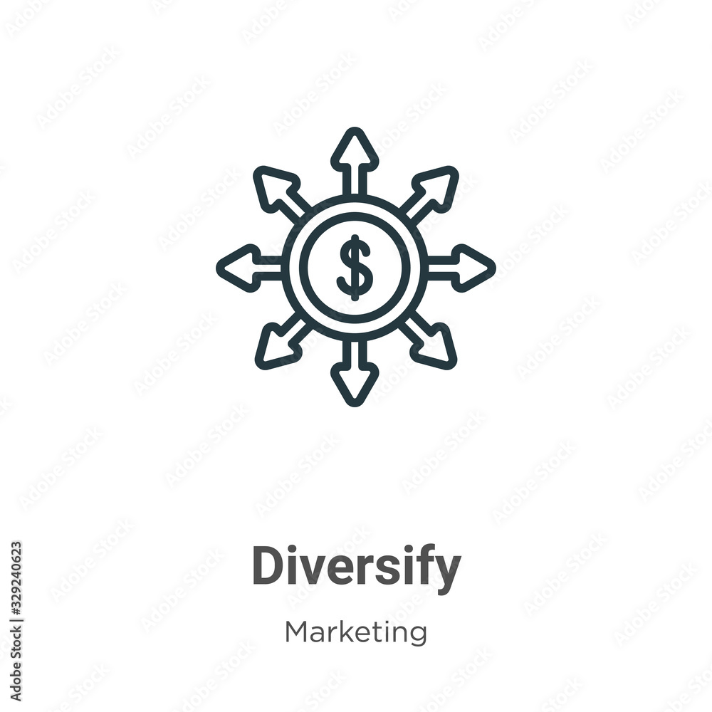 Poster diversify outline vector icon. thin line black diversify icon, flat vector simple element illustrati