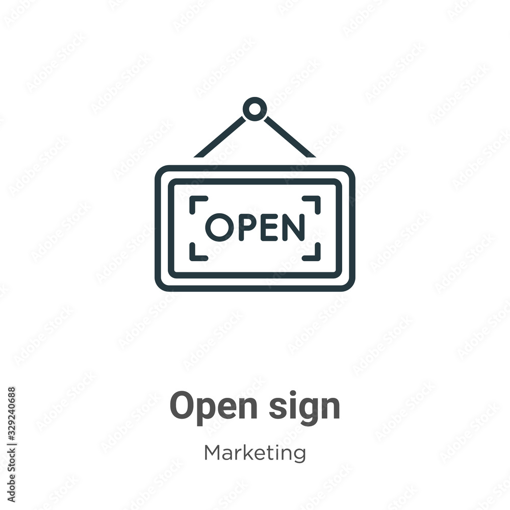 Poster open sign outline vector icon. thin line black open sign icon, flat vector simple element illustrati