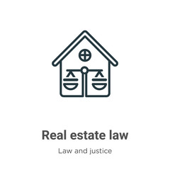 Real estate law outline vector icon. Thin line black real estate law icon, flat vector simple element illustration from editable law and justice concept isolated stroke on white background