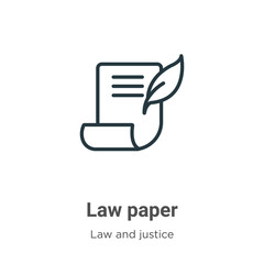 Law paper outline vector icon. Thin line black law paper icon, flat vector simple element illustration from editable law and justice concept isolated stroke on white background