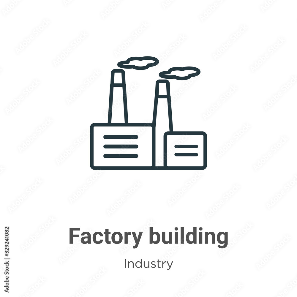 Poster factory building outline vector icon. thin line black factory building icon, flat vector simple elem