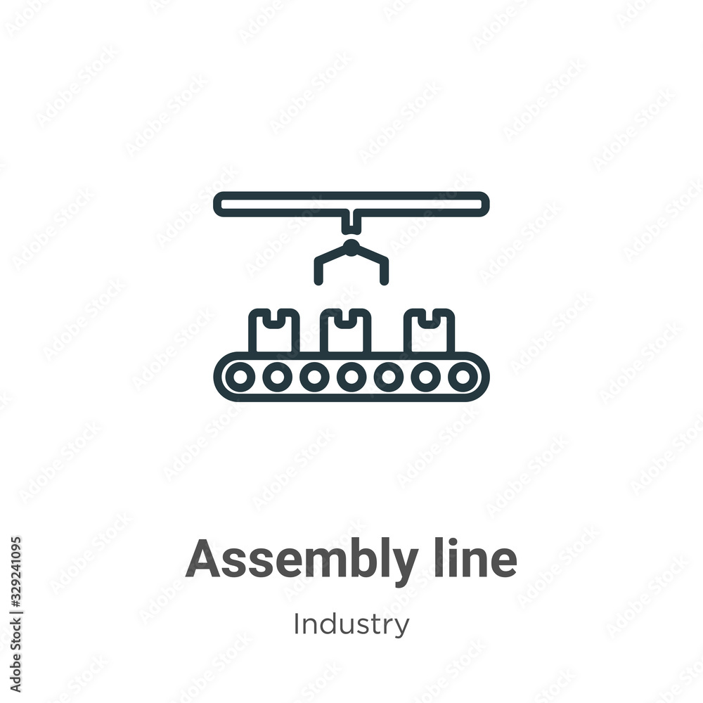 Poster assembly line outline vector icon. thin line black assembly line icon, flat vector simple element il