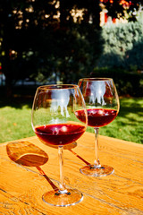 Two Glasses of Fresh Red Wine for Celebration