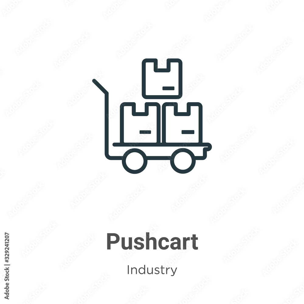 Poster pushcart outline vector icon. thin line black pushcart icon, flat vector simple element illustration