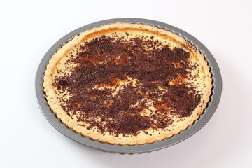 Freshly baked tart with chocolate topping. Making Lemon Mascarpone Pie Series.