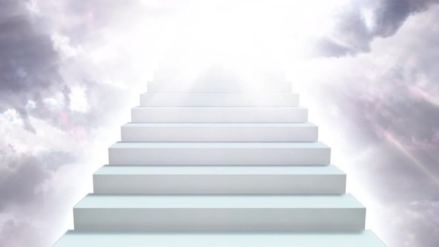 Stairway to Heaven in Cloudy Sky with Sunlight Rays Shining Down - 4K Seamless Loop Motion Background Animation