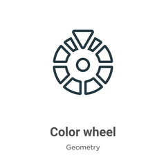 Fototapeta premium Color wheel outline vector icon. Thin line black color wheel icon, flat vector simple element illustration from editable geometry concept isolated stroke on white background