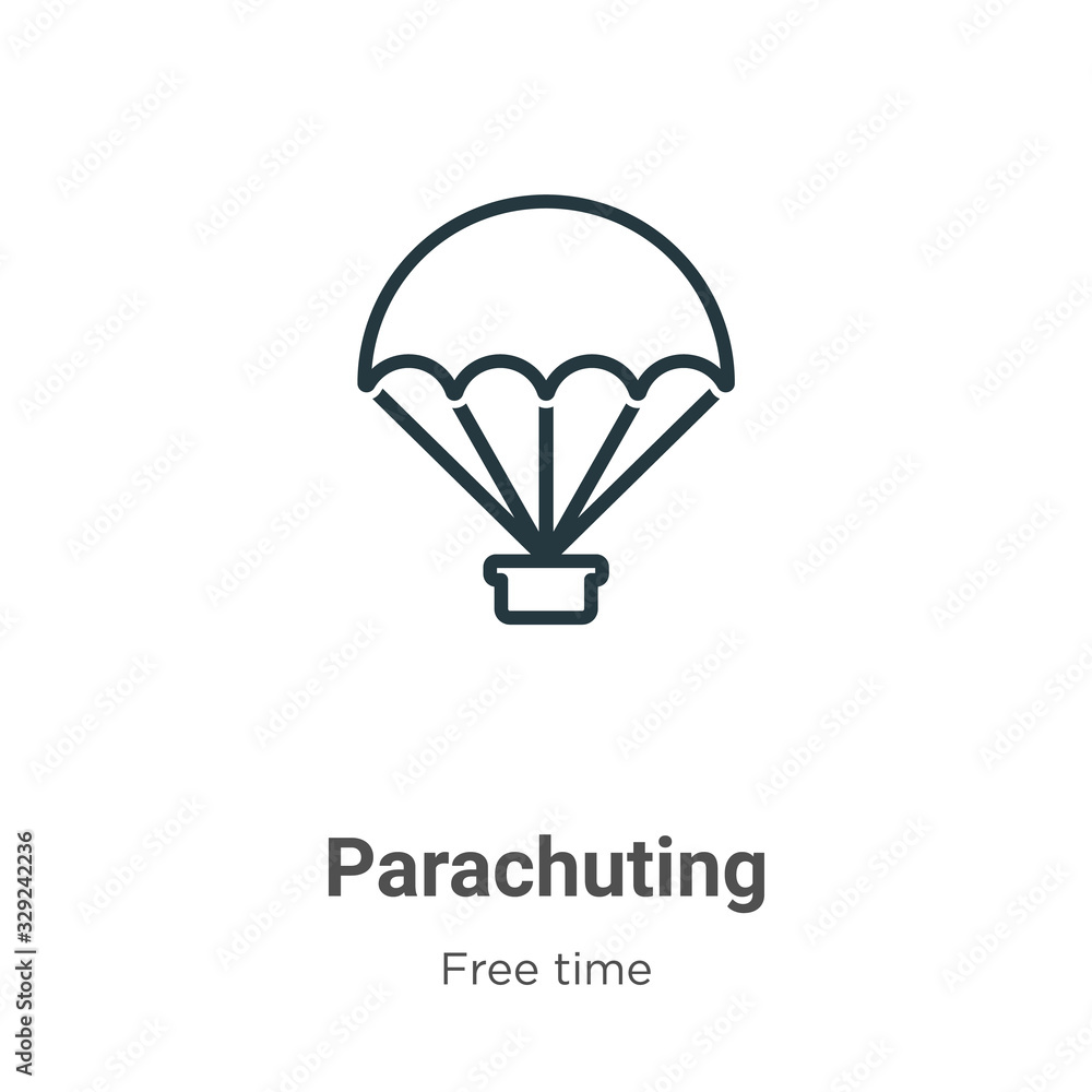 Poster parachuting outline vector icon. thin line black parachuting icon, flat vector simple element illust