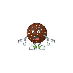A mascot design of chokladboll making a surprised gesture