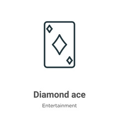 Diamond ace outline vector icon. Thin line black diamond ace icon, flat vector simple element illustration from editable entertainment concept isolated stroke on white background