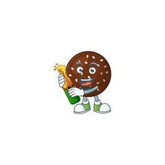 mascot cartoon design of chokladboll with bottle of beer