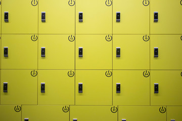 metal modern yellow boxes for storage and delivery of personal effects to the background