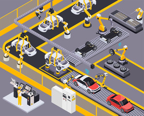 Obraz premium Electric Vehicles Production Isometric