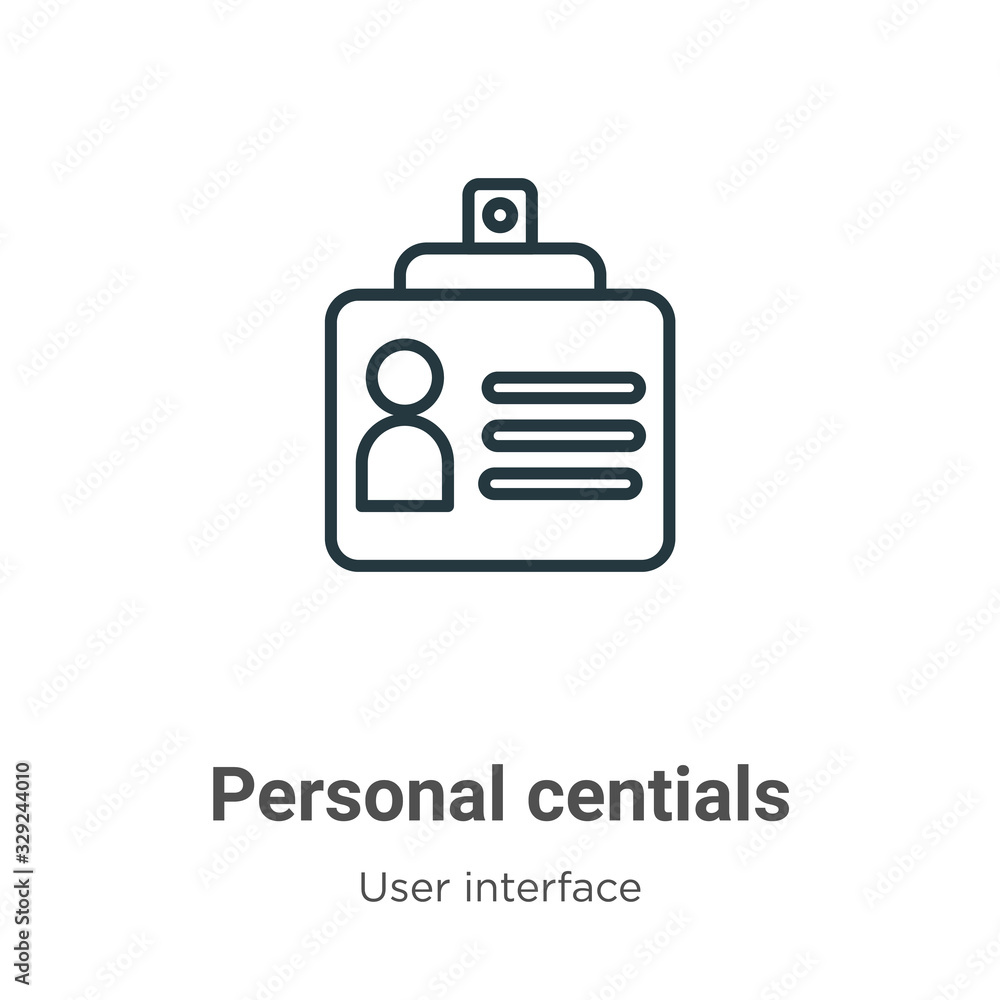 Poster personal credentials outline vector icon. thin line black personal credentials icon, flat vector sim