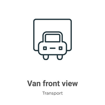 Van Front View Outline Vector Icon. Thin Line Black Van Front View Icon, Flat Vector Simple Element Illustration From Editable Transport Concept Isolated Stroke On White Background